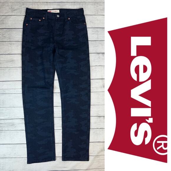5/$25 Levi's 502 BOYS size 18  29 x 31 Regular Taper Jeans Navy Denim Camouflage - Picture 1 of 10